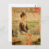 ヴィンテージの女性の田舎のフローラの花フランスの ポストカード (正面/裏面)