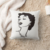 ヴィンテージの女性の顔の白黒フランスのなグラフィック クッション (ブランケット)