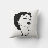 ヴィンテージの女性の顔の白黒フランスのなグラフィック クッション (裏面)