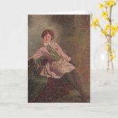 ヴィンテージの女性のFencerのパズルのメッセージカード カード (黄色い花)