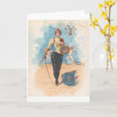 ヴィンテージの女性のFencerのメッセージカード カード (黄色い花)