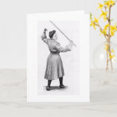ヴィンテージの女性のFencer! メッセージカードを囲うヴィンテージ カード (黄色い花)