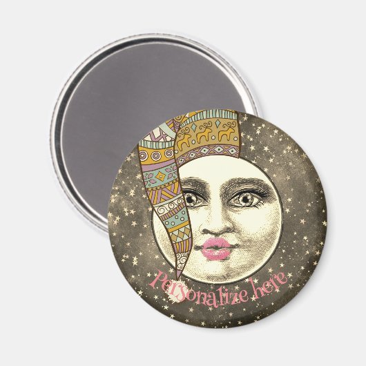 ヴィンテージの女性は月のお洒落冬帽子 マグネット (正面/裏面)