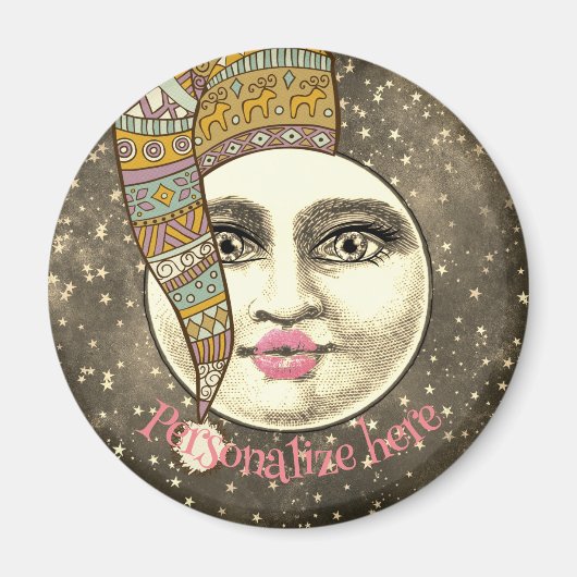 ヴィンテージの女性は月のお洒落冬帽子 マグネット (正面)