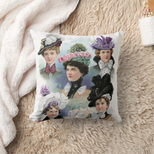 ヴィンテージの女性ファッションのビクトリアンな帽子の枕 クッション (ブランケット)