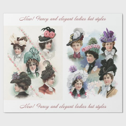 ヴィンテージの女性ファッションのビクトリアンな帽子の紙 ラッピングペーパー (フラット)