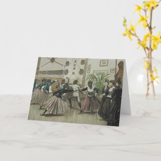 ヴィンテージの女性フェンシングクラスのメッセージカード カード (黄色い花)