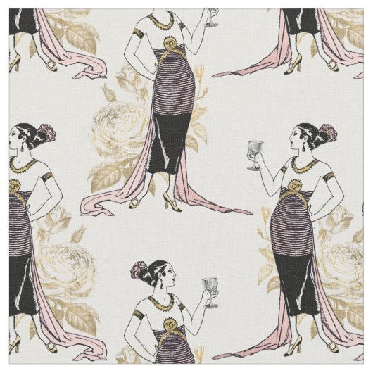 ヴィンテージの女性フランスの、白にワインをつけた女性 ファブリック (クローズアップ)