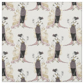 ヴィンテージの女性フランスの、白にワインをつけた女性 ファブリック (見本)