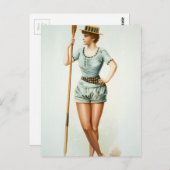 ヴィンテージの女性漕ぎ手とオール ポストカード (正面/裏面)