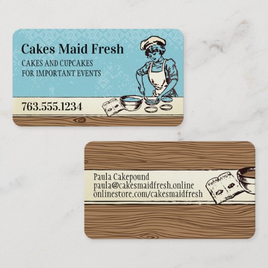 ヴィンテージの女性用ベーカリーベーキングケーキパイ 名刺 (正面/裏面)