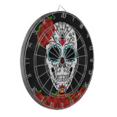 ヴィンテージの女性砂糖スカルと赤バラ ダーツボード (正面左)