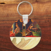 ヴィンテージの女性、幽霊、そしてカボチャのランタン キーホルダー (正面)