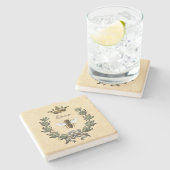 ヴィンテージの女王バチおよび王冠 ストーンコースター (横)