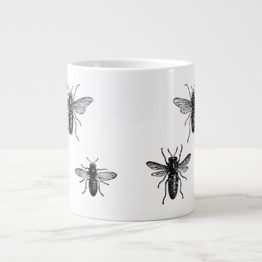 ヴィンテージの女王蜂と働き蜂のイラスト ジャンボコーヒーマグカップ (正面)