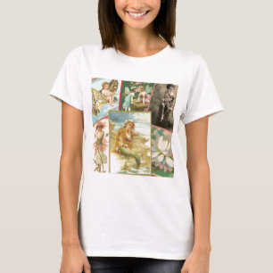ヴィンテージの妖精および人魚 Tシャツ