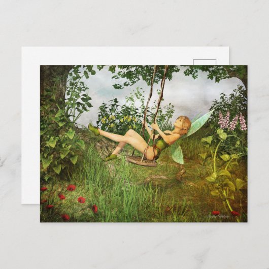 ヴィンテージの妖精がSwingはがき上に ポストカード (正面/裏面)