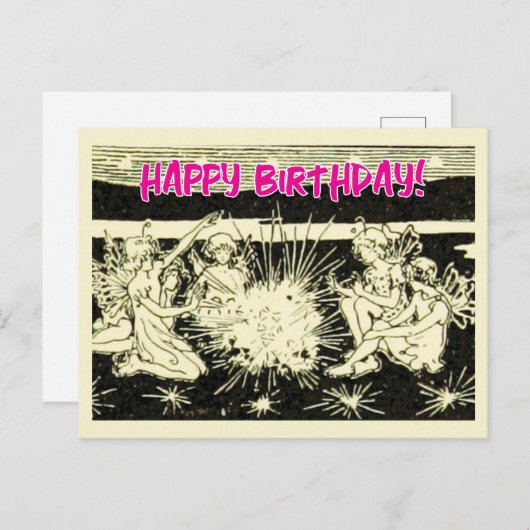 ヴィンテージの妖精たちと一緒にお誕生日おめでとう ポストカード (正面/裏面)