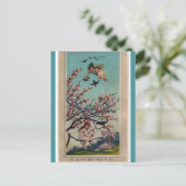 ヴィンテージの妖精とさくらんぼの花新年おめでとう ポストカード (スタンド正面)