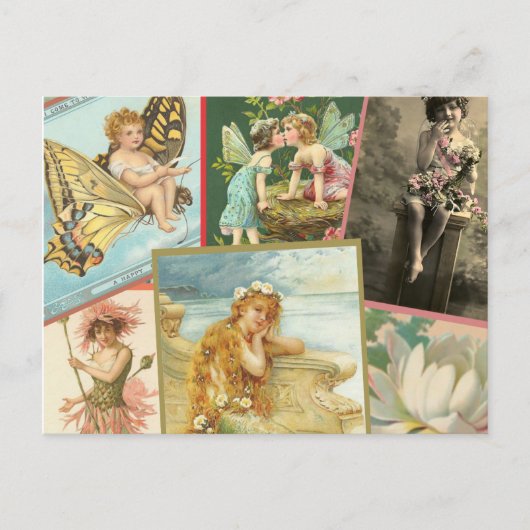 ヴィンテージの妖精と人魚 ポストカード (正面)