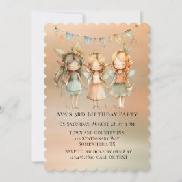ヴィンテージの妖精と友人の女の子の誕生日パーティー 招待状