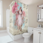 ヴィンテージの妖精のバレリーナのダンス音楽 シャワーカーテン (インサイチュ)