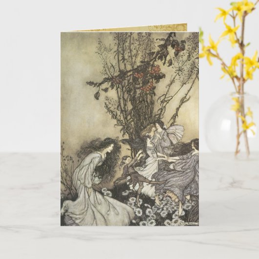 ヴィンテージの妖精の国の踊ること カード (黄色い花)