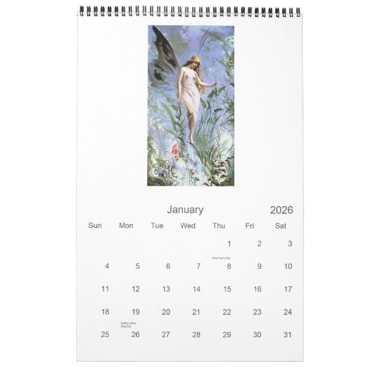 ヴィンテージの妖精の国 カレンダー (1月 2026)