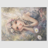 ヴィンテージの妖精の芸術と花の冠とデイジー 薄葉紙 (正面)