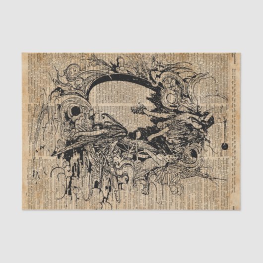 ヴィンテージの妖精の魔法のイラストレーション旧式なインク芸術 薄葉紙 (正面)