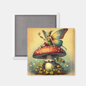 ヴィンテージの妖精オンレトロキノコ童話 マグネット (正面/裏面)