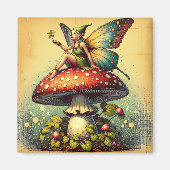 ヴィンテージの妖精オンレトロキノコ童話 マグネット (正面)