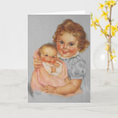 ヴィンテージの妹のベビーのメッセージカード カード (黄色い花)