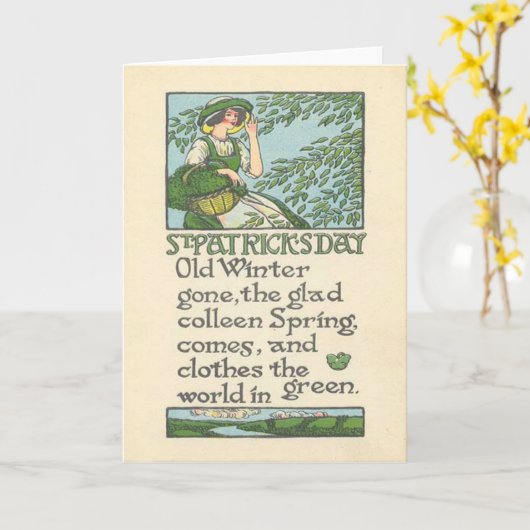 ヴィンテージの娘の春のシャムロックのセントパトリックの日 カード (黄色い花)