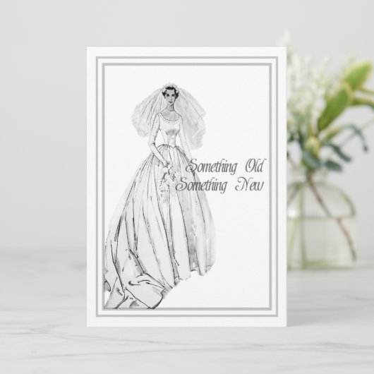 ヴィンテージの婚礼衣裳のブライダルシャワー古い何か 招待状 (スタンド正面)