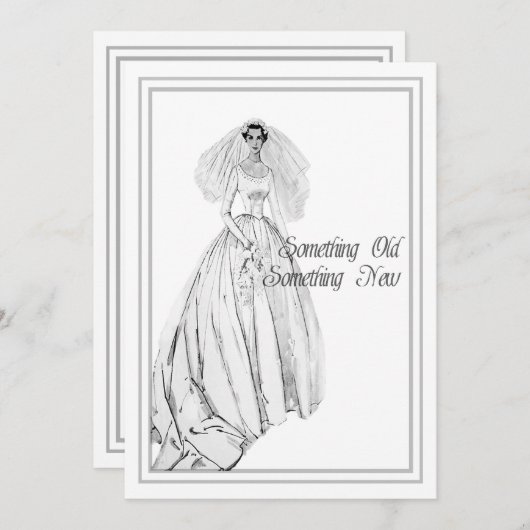 ヴィンテージの婚礼衣裳のブライダルシャワー古い何か 招待状 (正面/裏面)