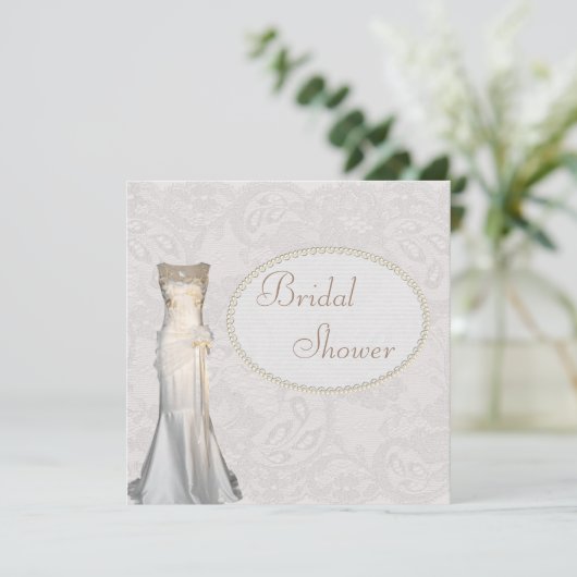 ヴィンテージの婚礼衣裳のペイズリーのレースのブライダルシャワー 招待状 (スタンド正面)