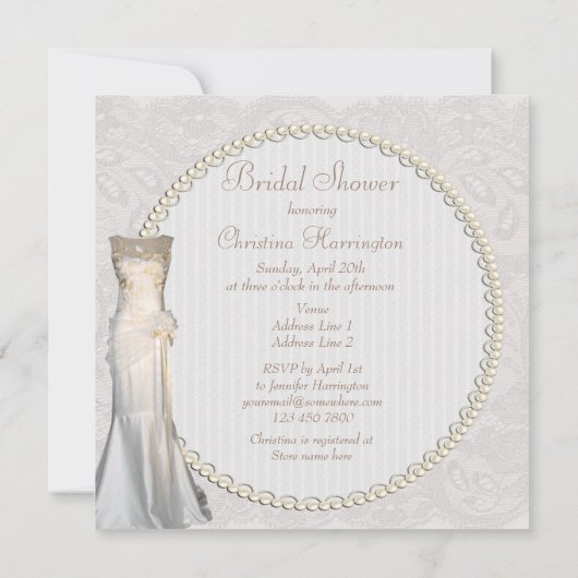 ヴィンテージの婚礼衣裳のペイズリーのレースのブライダルシャワー 招待状 (裏面)