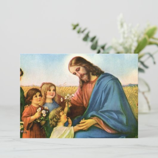 ヴィンテージの子どもがイエス・キリストに花を持って来る (スタンド正面)