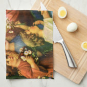 ヴィンテージの子どもがイエス・キリストに花を持って来る キッチンタオル (四つ折り)