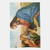 ヴィンテージの子どもがイエス・キリストに花を持って来る キッチンタオル (縦)