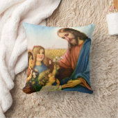 ヴィンテージの子どもがイエス・キリストに花を持って来る クッション (ブランケット)