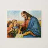 ヴィンテージの子どもがイエス・キリストに花を持って来る ジグソーパズル (横)