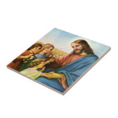 ヴィンテージの子どもがイエス・キリストに花を持って来る タイル (側面)