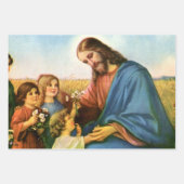 ヴィンテージの子どもがイエス・キリストに花を持って来る ラッピングペーパーシート (正面)