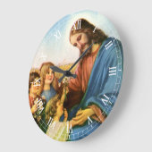 ヴィンテージの子どもがイエス・キリストに花を持って来る ラージ壁時計 (傾斜)
