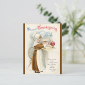 ヴィンテージの子どもが感謝祭でアップルパイを作る ポストカード (スタンド正面)