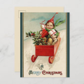 ヴィンテージの子どもそり陽気なクリスマス ポストカード (正面/裏面)