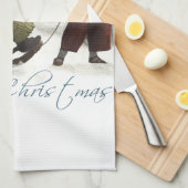 ヴィンテージの子どもたちがクリスマスの冬を過ごす キッチンタオル (四つ折り)