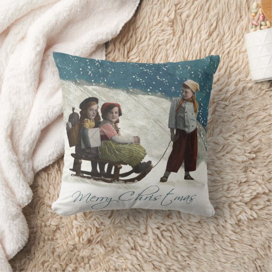 ヴィンテージの子どもたちがクリスマスの冬を過ごす クッション (ブランケット)